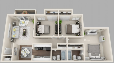 Floor plan for 3 beds, 2 baths, 1098 sqft